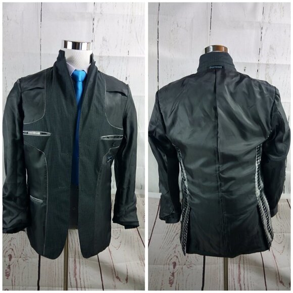 Ferrecci Uomo Italian 36R 2 Button Slim Gray Striped 2pc Suit 40x30 Flat Front - Picture 8 of 13